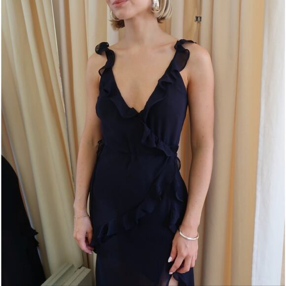 NEW Rumored NWT Sheer Ruffle Wrap Maxi Coverup Black M - Picture 4 of 14